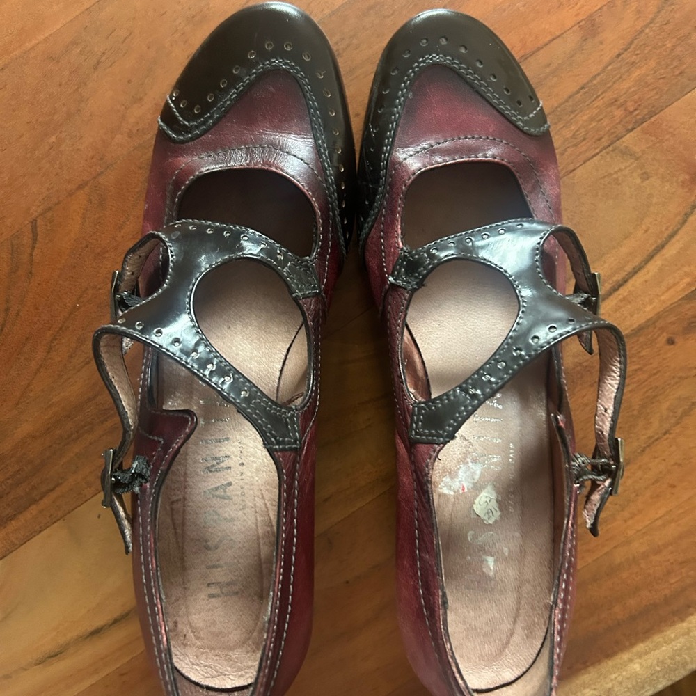 Chic Burgundy and Black/brown Hispanitas block heels.